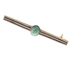 Early 20th century unmarked yellow and white metal turquoise-set bar brooch