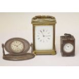 Two carriage timepieces and dressing table clock