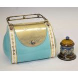 Copeland Spode biscuit barrel in the form of a handbag, and a Doulton Lambeth vesta