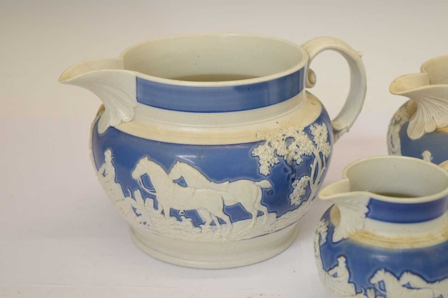 Two pairs of Staffordshire spaniels, together with three hunting jugs - Image 13 of 19