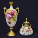 Mille Hunt for Royal Worcester floral and gilt decorated pedestal vase