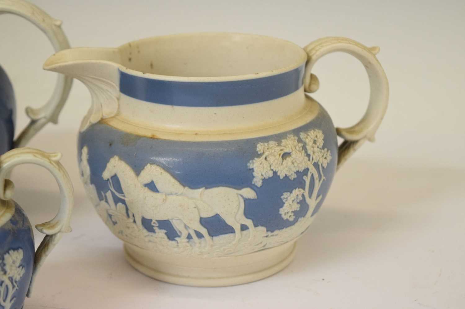 Two pairs of Staffordshire spaniels, together with three hunting jugs - Image 14 of 19