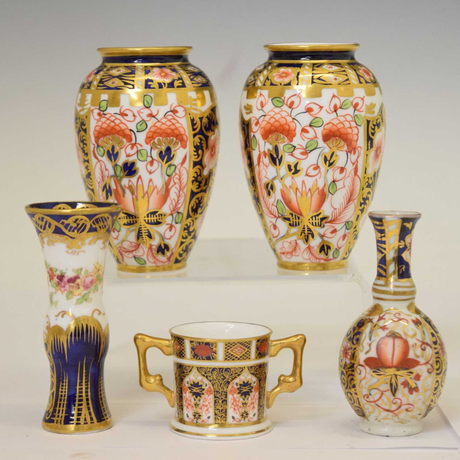 Pair of Royal Crown Derby Imari Witches pattern miniature vases