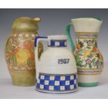 Charlotte Rhead - Crown Ducal Edward VIII coronation jug and two other jugs