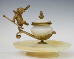 Early 20th century alabaster and gilt metal inkstand