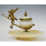 Early 20th century alabaster and gilt metal inkstand