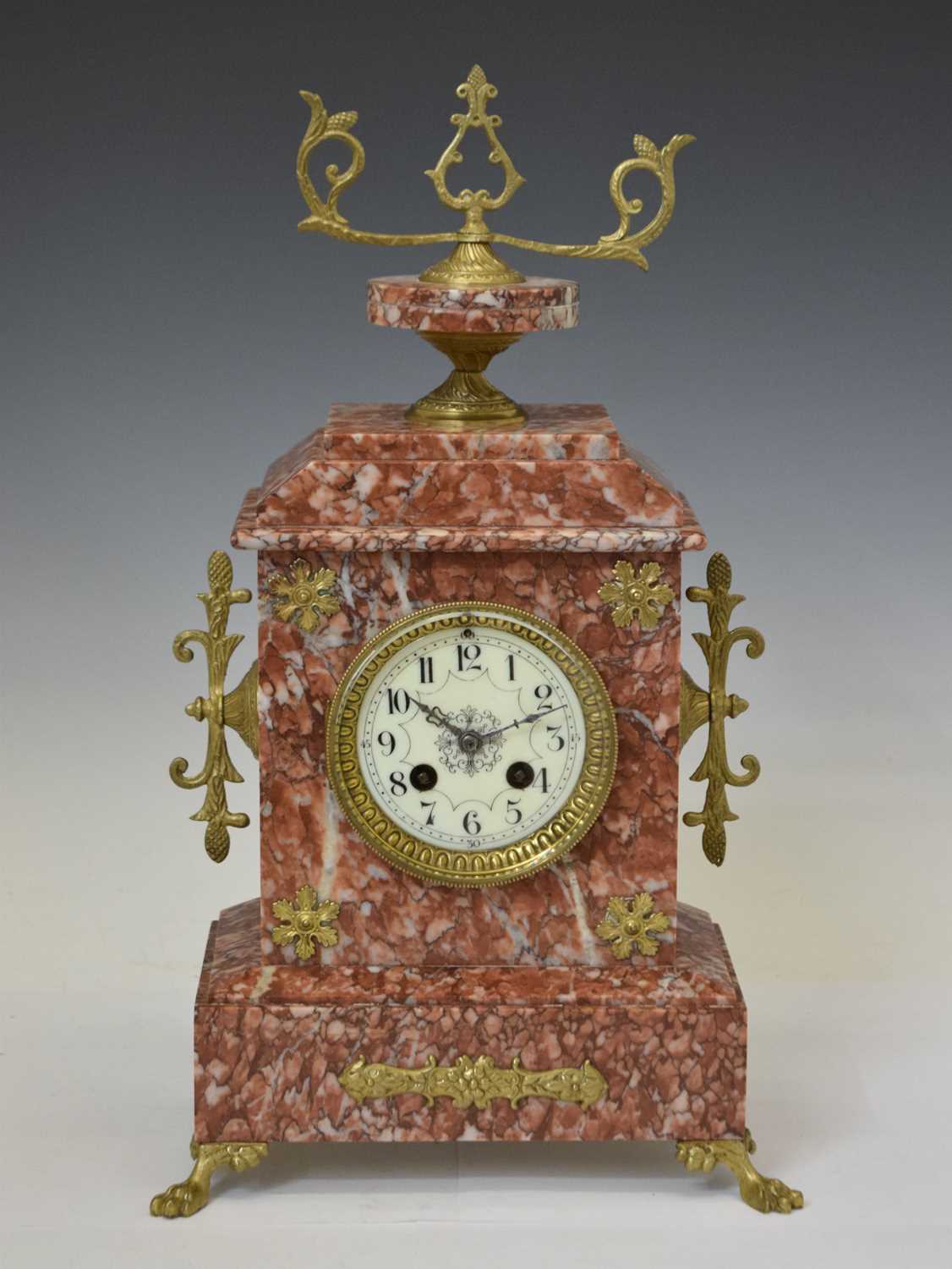 Late 19th century rouge marble mantel clock