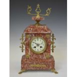 Late 19th century rouge marble mantel clock