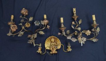 Pair of early 20th century Italian metal wall sconces and putto sconce