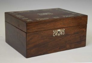 Victorian rosewood and mother-of-pearl inlaid sewing box