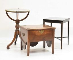 Regency table, pot cupboard, and ebonised table