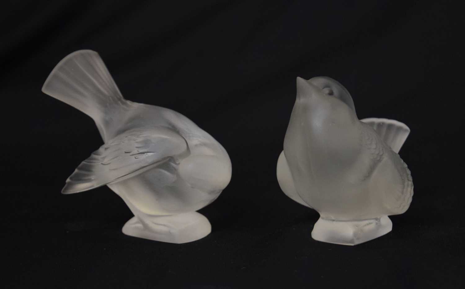 Lalique - Two glass sparrow paperweights