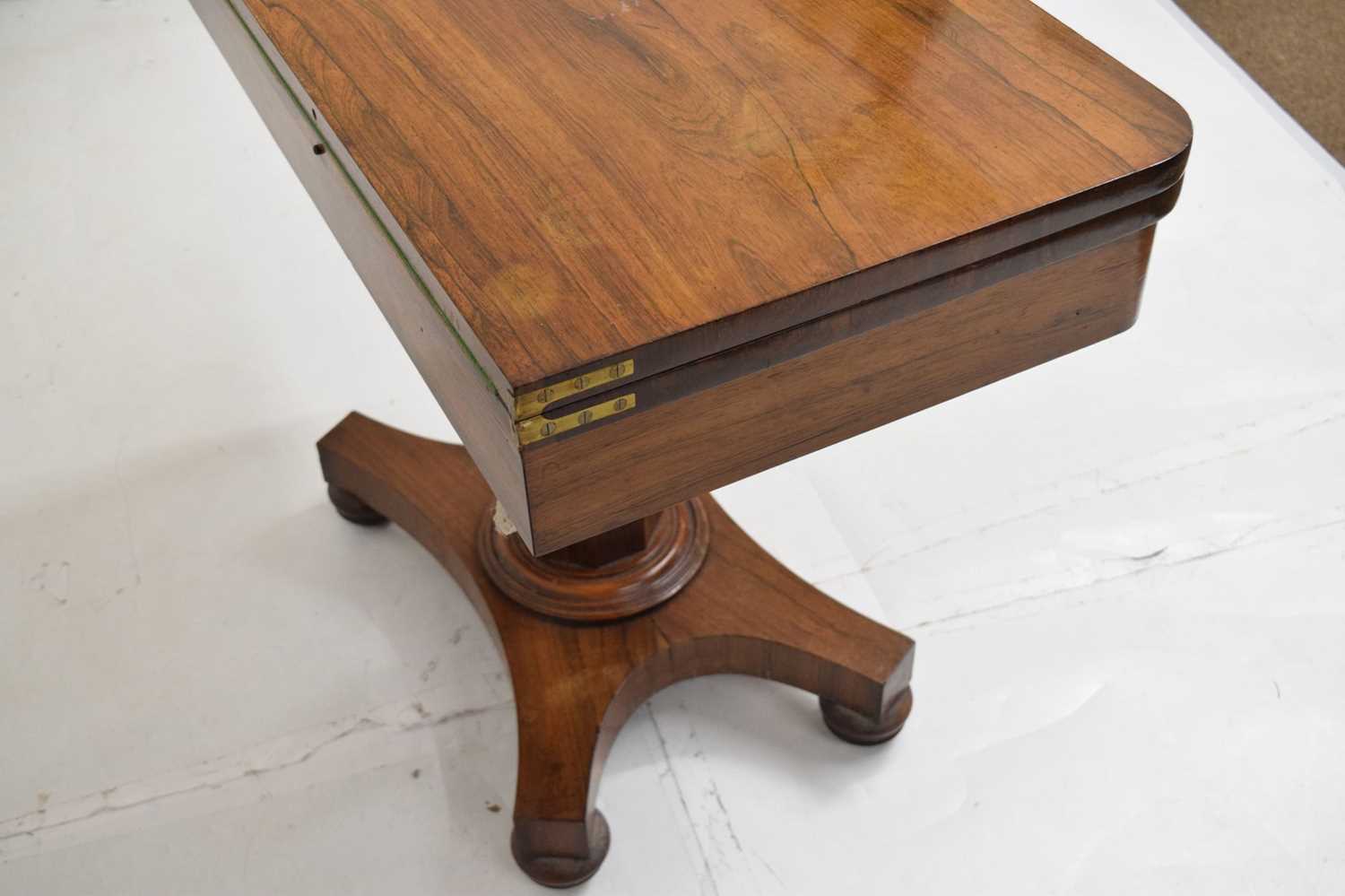 Second quarter 19th century rosewood fold-over pedestal card table - Image 6 of 10