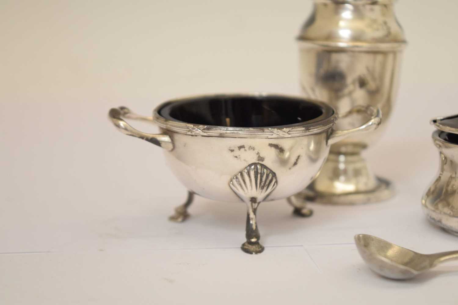 George V silver twin-handled salt, and a quantity of silver cruets - Image 5 of 12