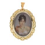 Yellow metal (750) miniature portrait brooch / pendant