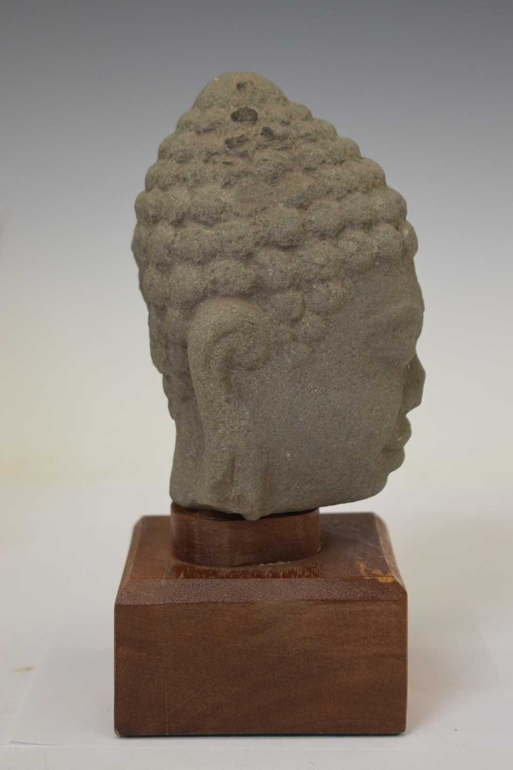 Two South East Asian grey stone busts and a carved stone fragment - Image 3 of 11