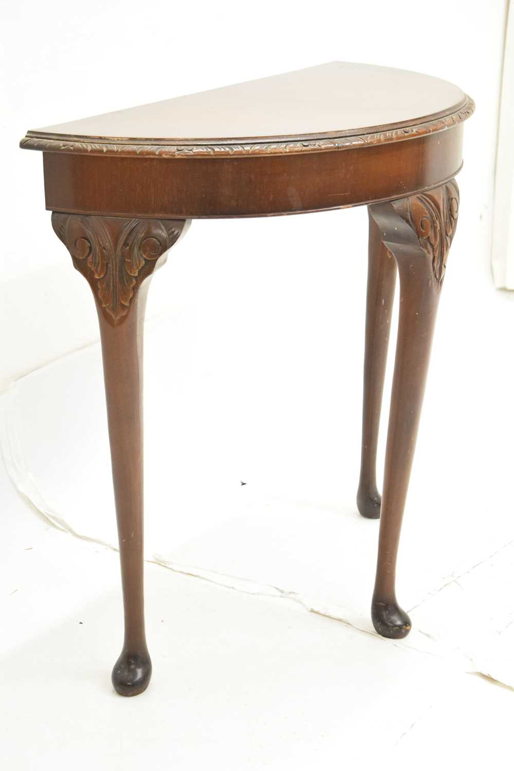 Mid 20th century walnut demi-lune console table - Image 3 of 5