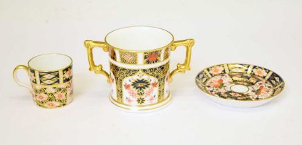 Royal Crown Derby - Old Imari pattern loving cup and Imari cup and saucer,