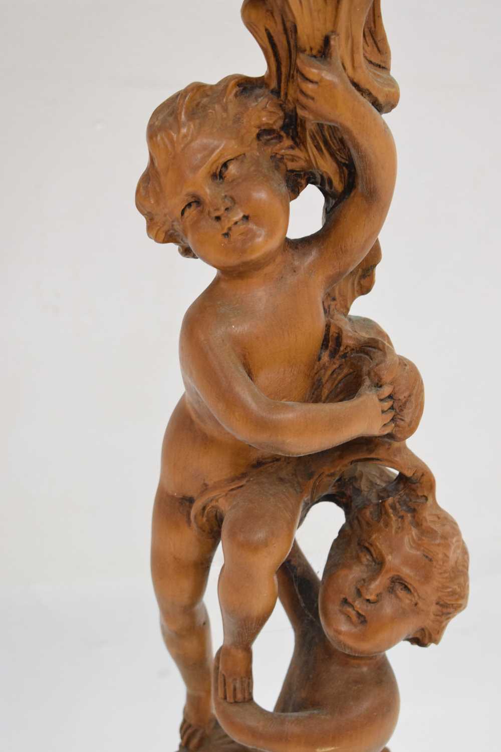 Reproduction carved fruitwood cherub pedestal - Image 4 of 7