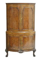 Reproduction walnut bowfront cocktail cabinet