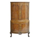 Reproduction walnut bowfront cocktail cabinet