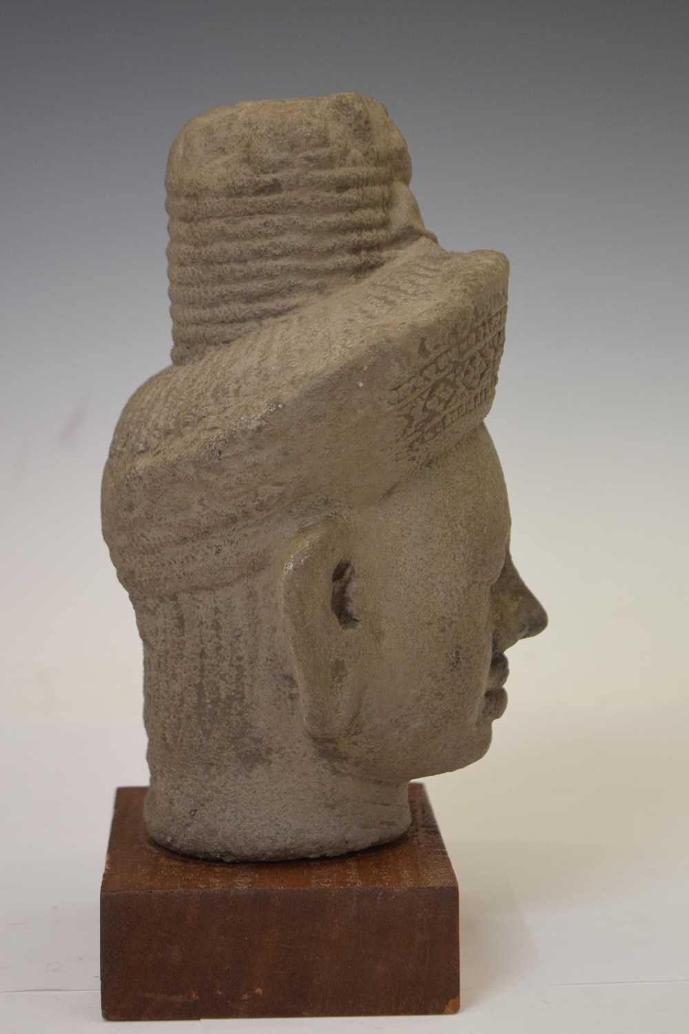 Two South East Asian grey stone busts and a carved stone fragment - Image 11 of 11