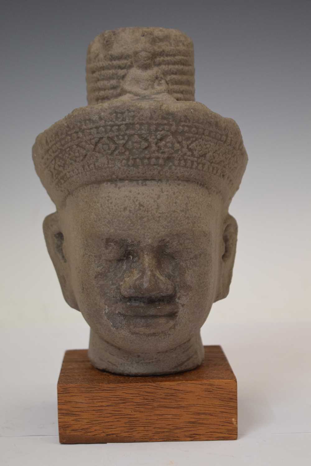 Two South East Asian grey stone busts and a carved stone fragment - Image 5 of 11
