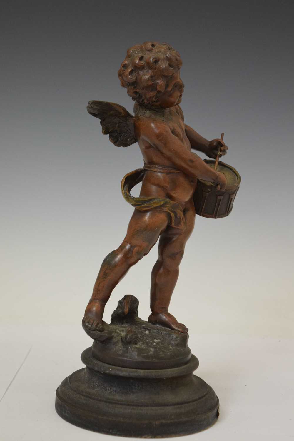 After L & F Moreau - Pair of bronzed spelter angel musicians - Image 3 of 9