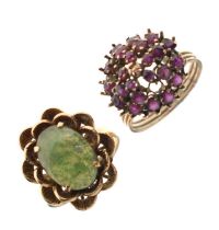 Green hardstone and yellow metal dress ring