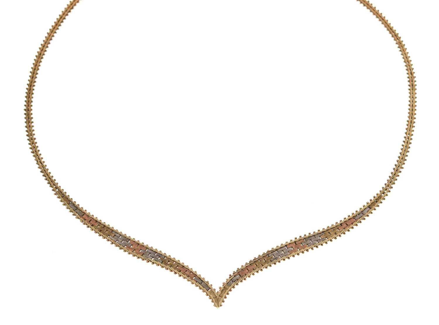 Italian yellow metal (9K) three-colour necklace