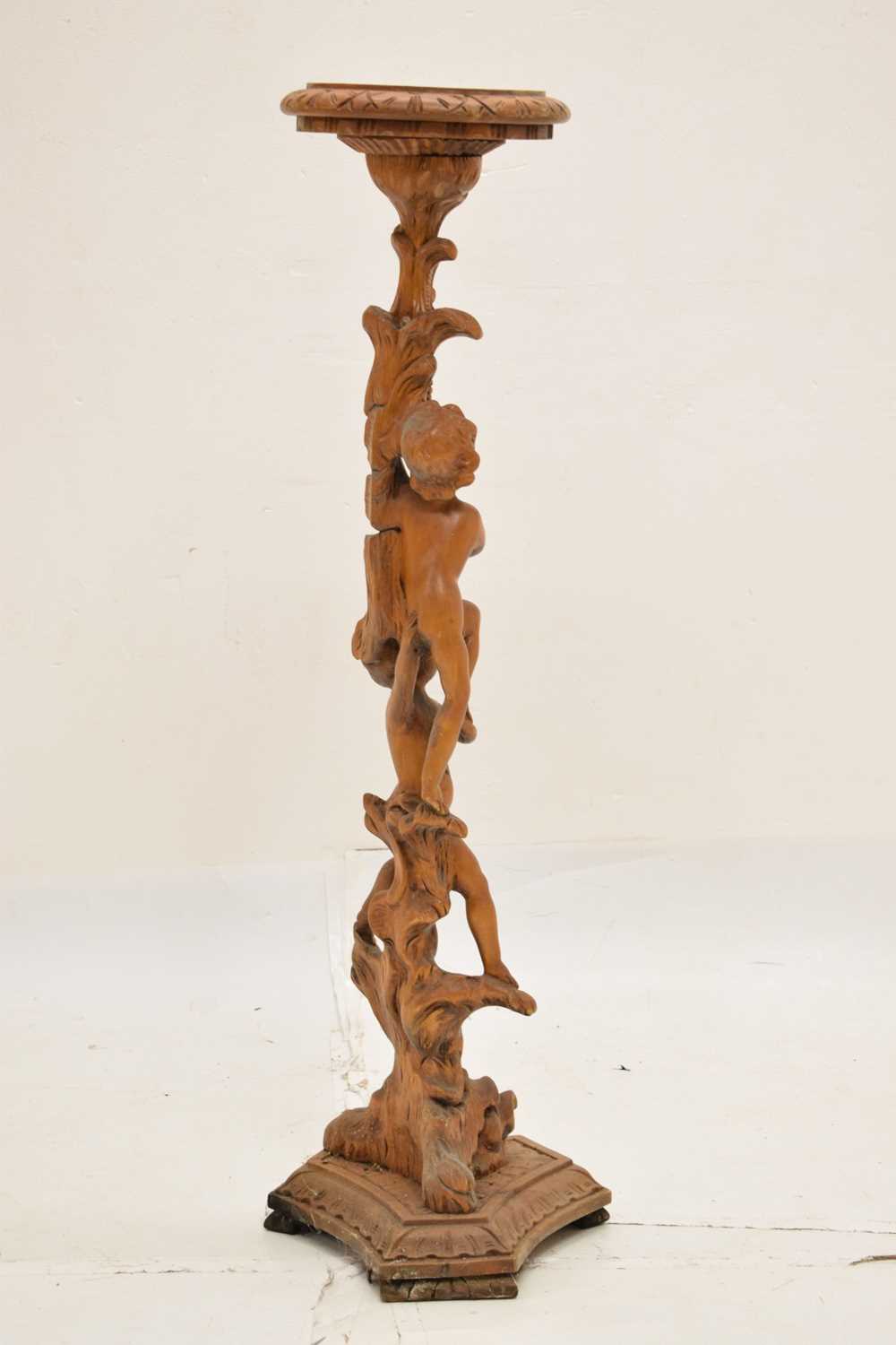 Reproduction carved fruitwood cherub pedestal - Image 2 of 7