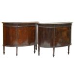 Pair of 1920s inlaid mahogany demi-lune side cabinets in the Adam Revival taste