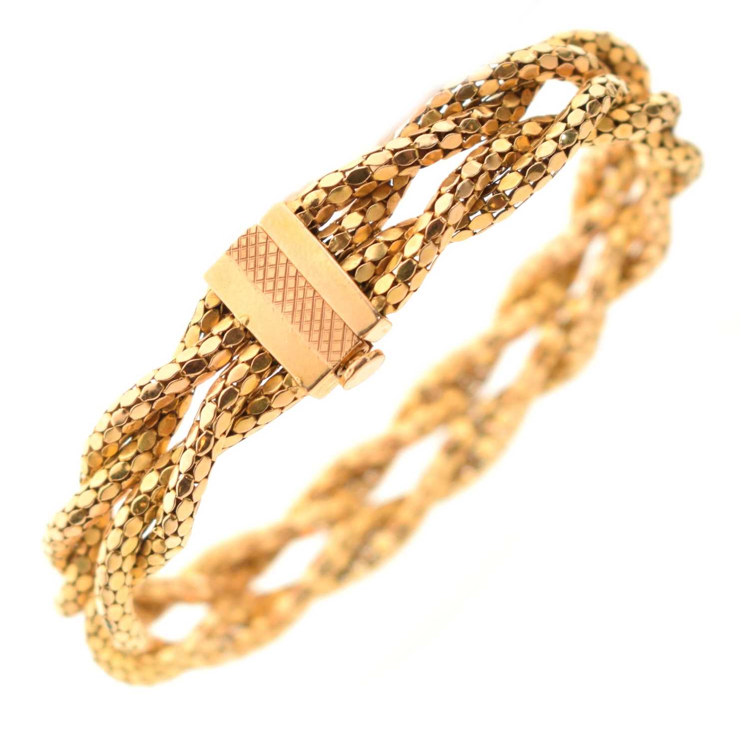 Yellow metal plaited mesh link bracelet