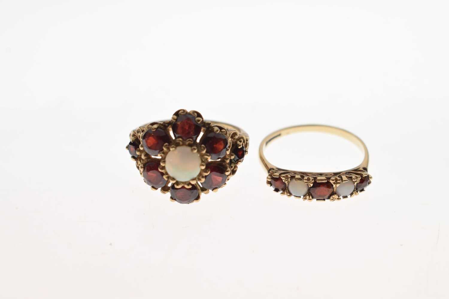 Two 9ct gold, garnet and opal dress rings - Image 2 of 7