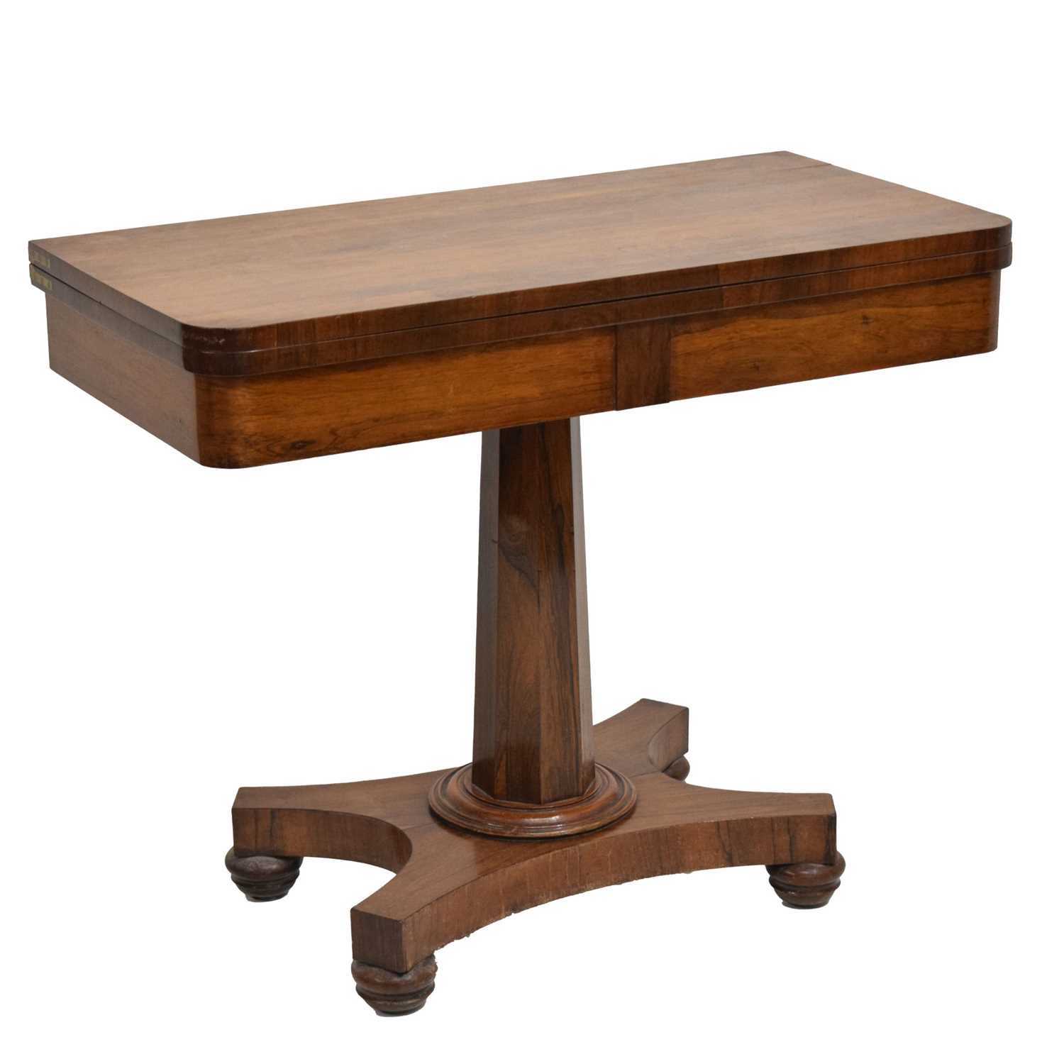 Second quarter 19th century rosewood fold-over pedestal card table