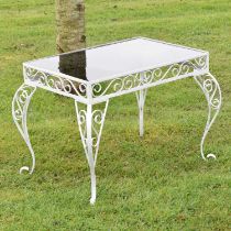 White painted garden/patio occasional table with glass top