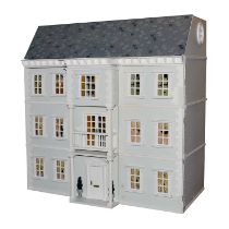 Large kit built dolls house in the form of a balcony fronted Georgian-style manor