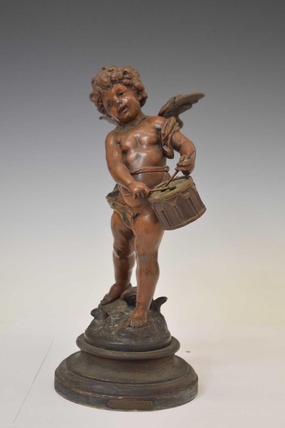 After L & F Moreau - Pair of bronzed spelter angel musicians - Image 2 of 9