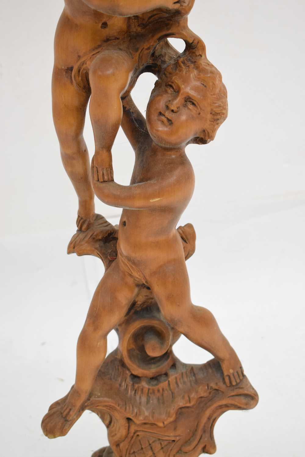 Reproduction carved fruitwood cherub pedestal - Image 5 of 7