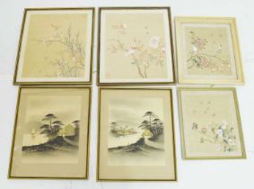Four Chinese silk hand painted pictures