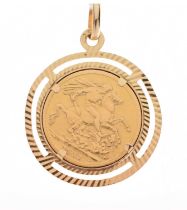 George V sovereign, 1911, in 18ct gold pendant mount
