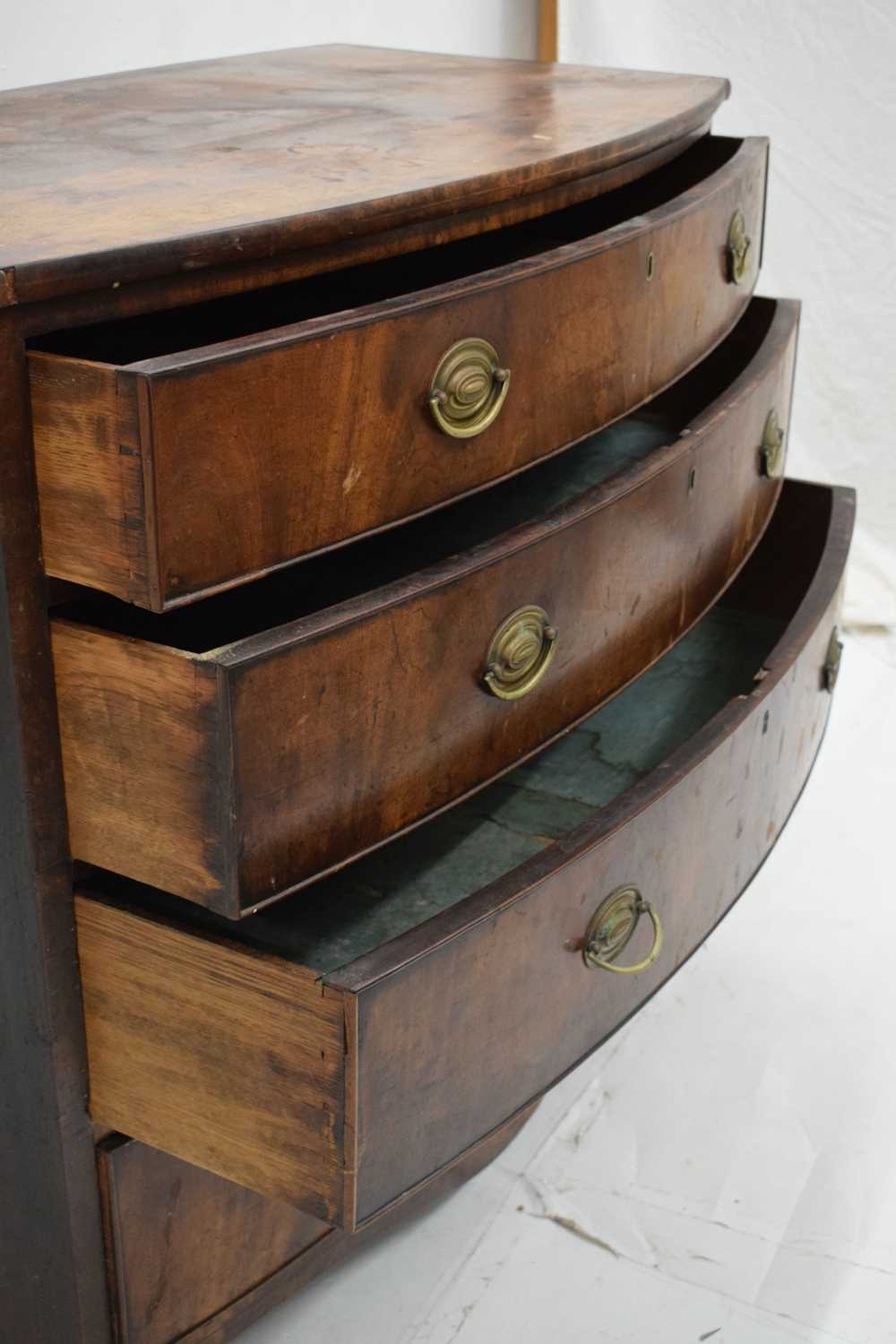 Early 19th century mahogany bowfront chest of four long drawers - Image 3 of 10