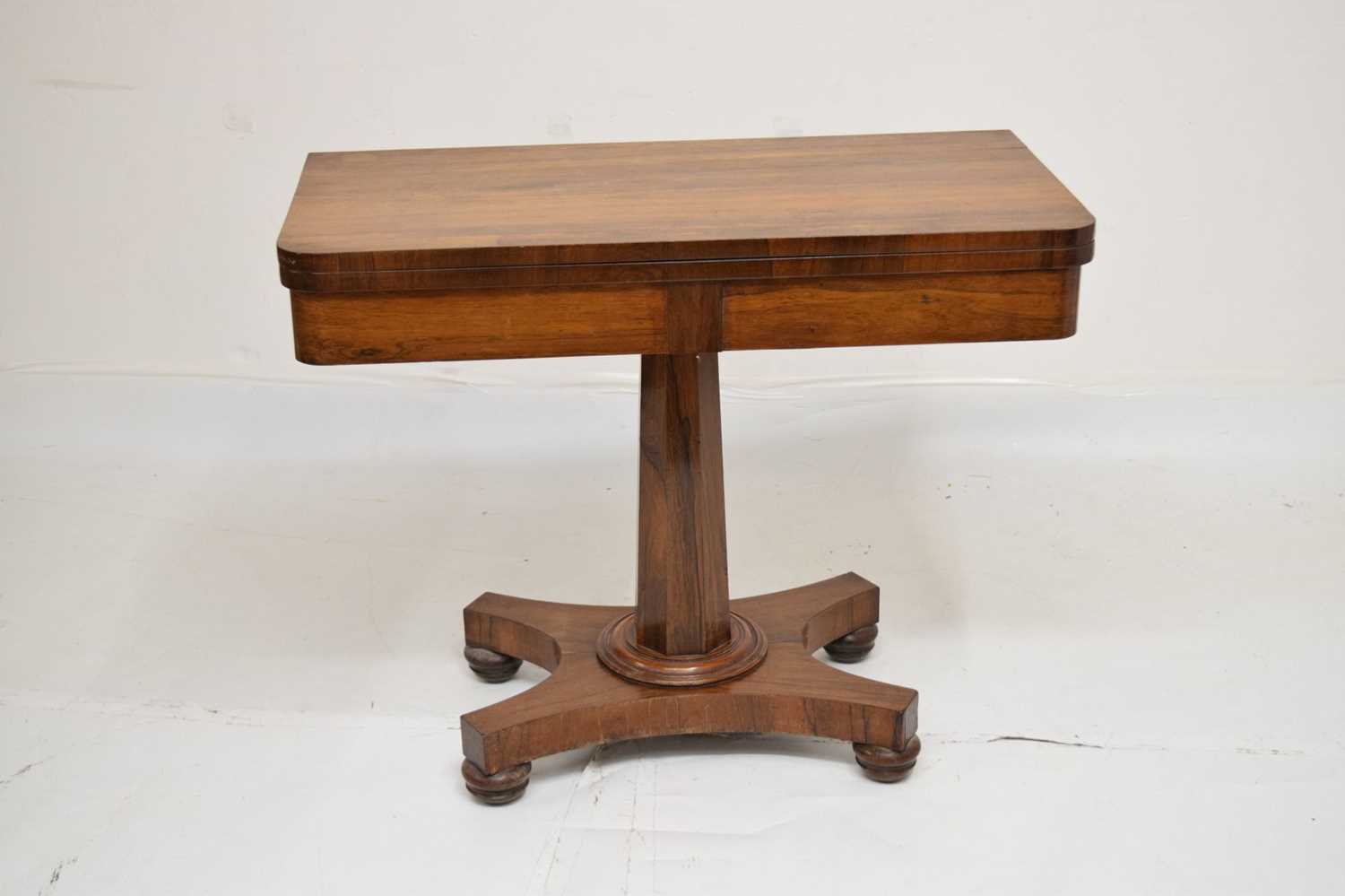 Second quarter 19th century rosewood fold-over pedestal card table - Image 3 of 10