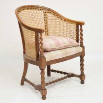 Early 20th century cane back chair with barley twist supports