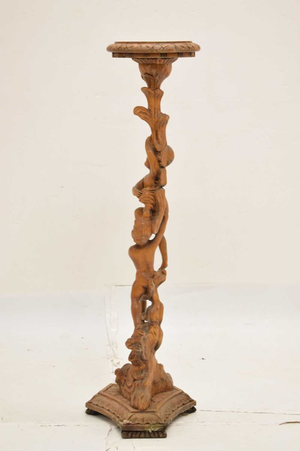 Reproduction carved fruitwood cherub pedestal - Image 3 of 7