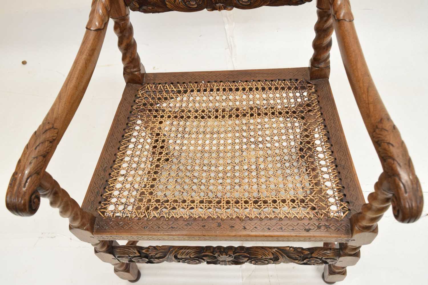 Late 17th century-style cane-seated and backed open armchair - Image 5 of 10