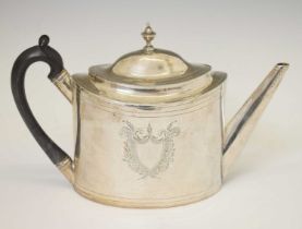 George III silver teapot of oval form with neo-classical decoration
