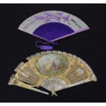 Early 20th century painted silk and mother-of-pearl fan