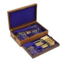 Canteen of Old English pattern silver-plated cutlery in an oak case