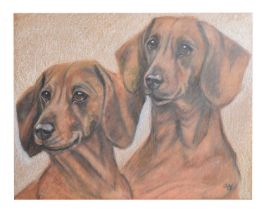 Olga Miksche (Clark) (b.1942) - Pastel - Two Dachshunds